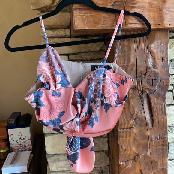 NWOT PatBO satin like crop floral peacock top - Picture 3 of 8